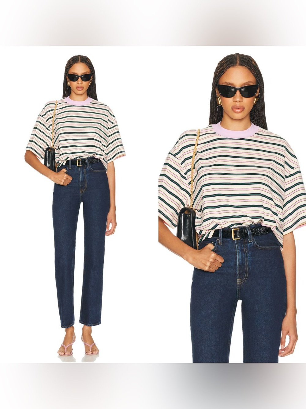 NWT HELSA The Boxy Tee in Stripe in Pink And Navy Stripe